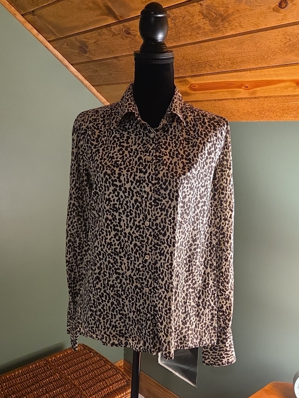 J. Crew Leopard Print Button-Up Blouse - Black & Cream